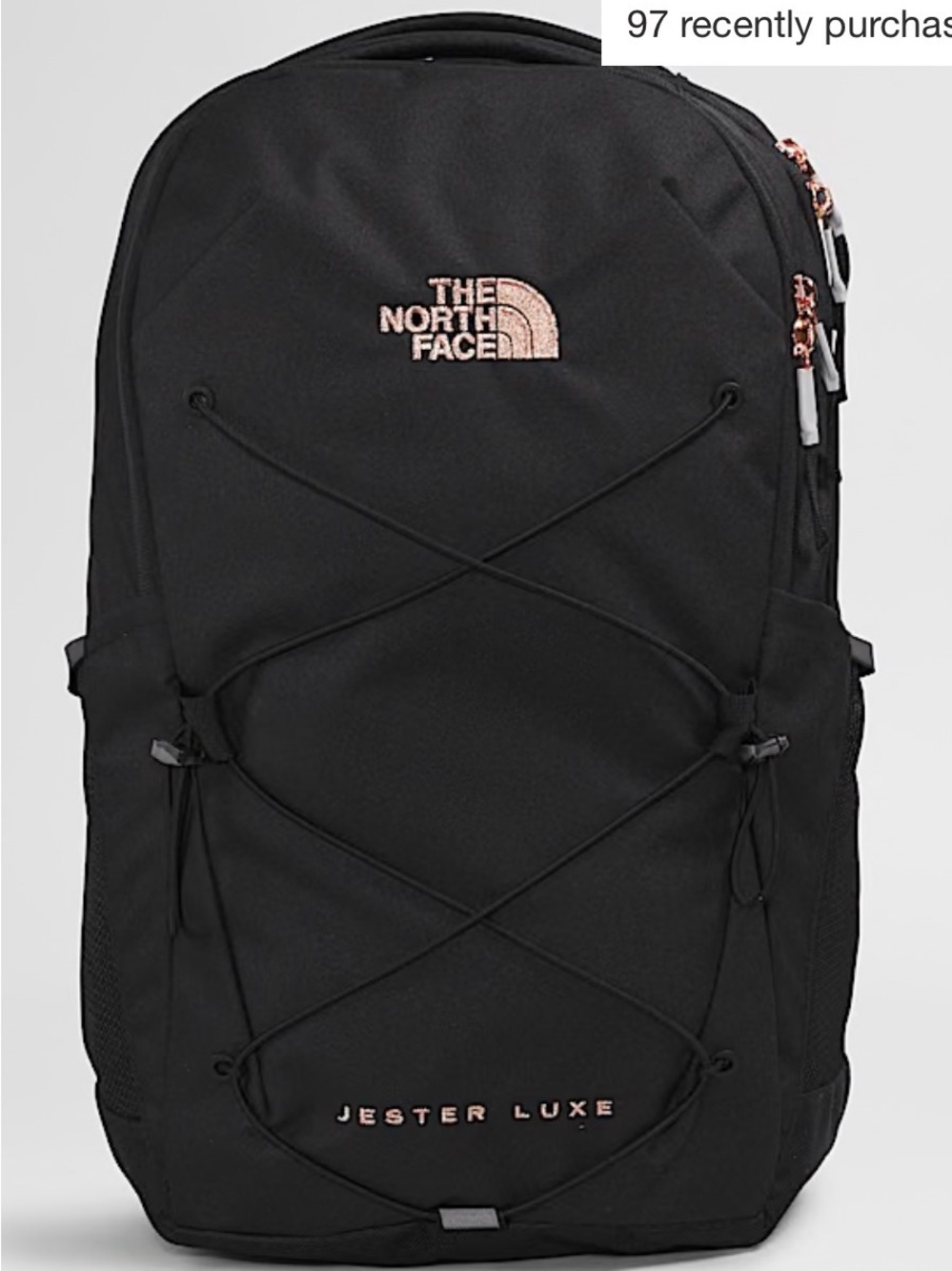 The North Face Brand Jester Luxe Black Backpack With Rose Gold Accents